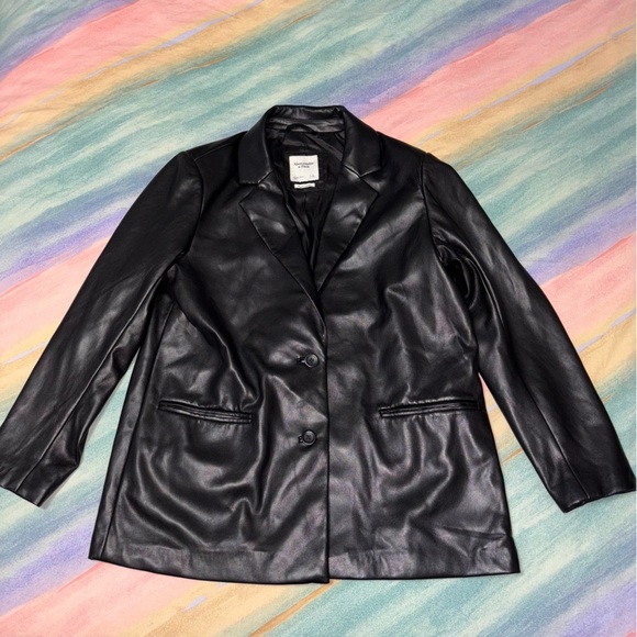 Abercrombie & Fitch Vegan Leather black Blazer women’s size L - Picture 3 of 7